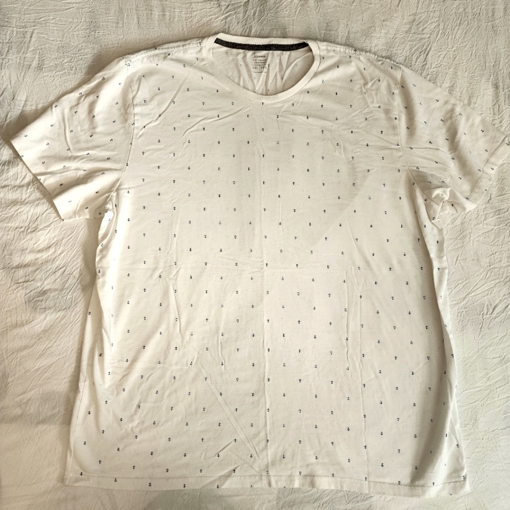 Old Navy White with Blue Anchor Soft Washed Crew Neck T-Shirt Size XXL